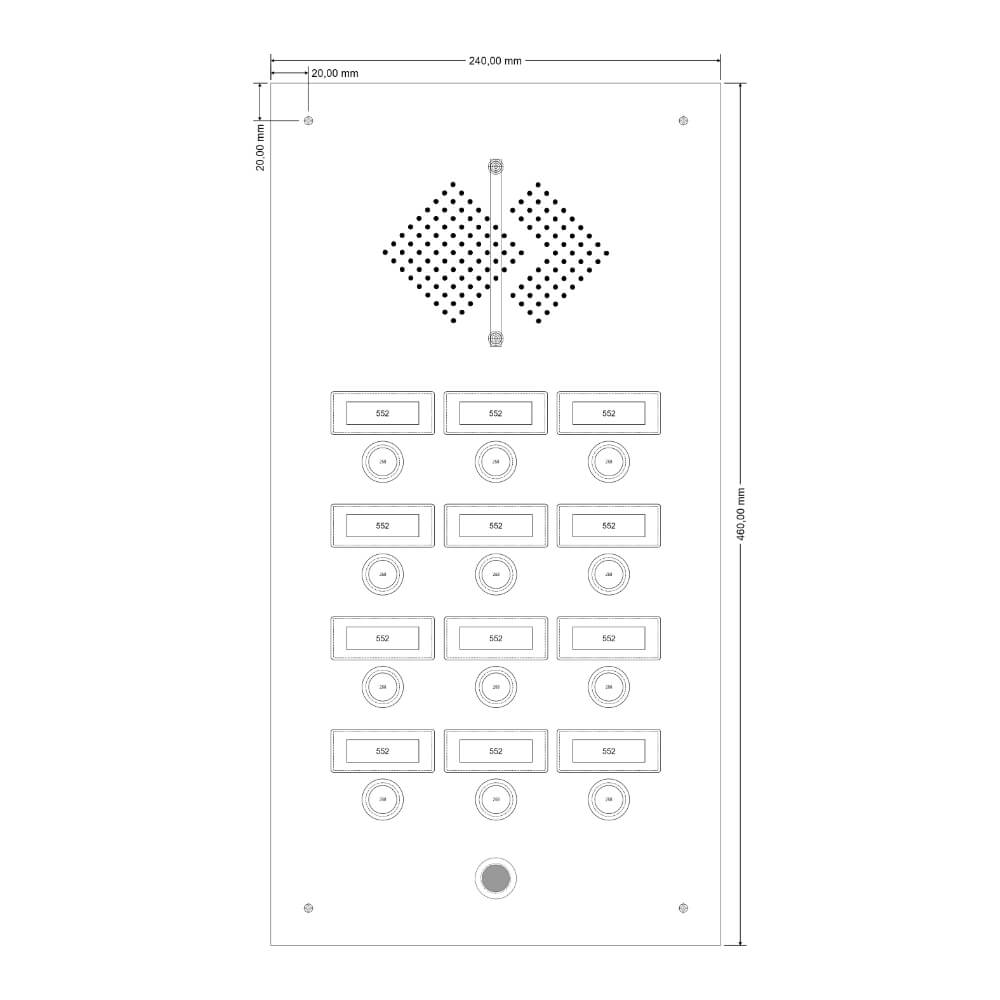 Aluminium Klingelplatte für 12 Parteien